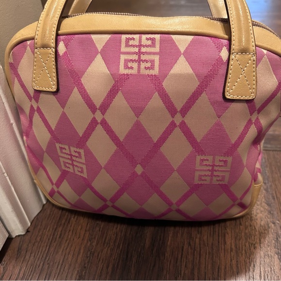 Givenchy EUC Authentic Pink Beige Diamond Pattern Canvas Leather Trim Handbag - Picture 15 of 16